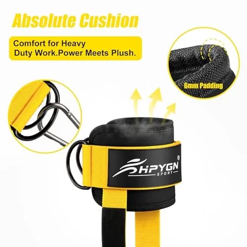 HPYGN Ankle Straps for Cable Machine, Yellow Pair | Secure Kickback & Glute Workout Attachment thumbnail 6