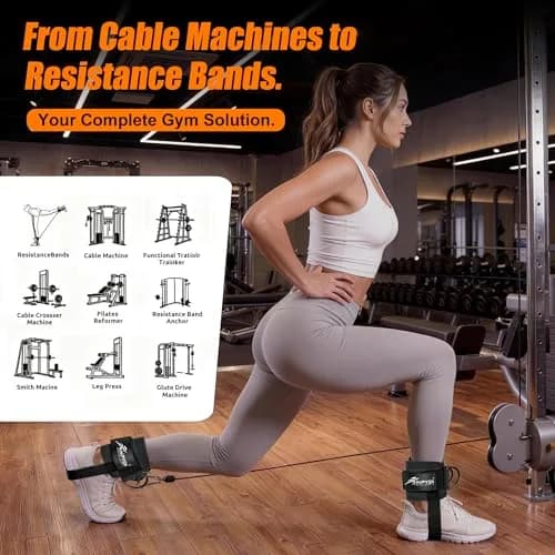 HPYGN Adjustable Ankle Straps for Cable Machine, Glute Kickback Strap for Leg Workouts, 8mm Padded Neoprene Cuffs (Pair, Black) | Secure Fit for All Ankles thumbnail 5