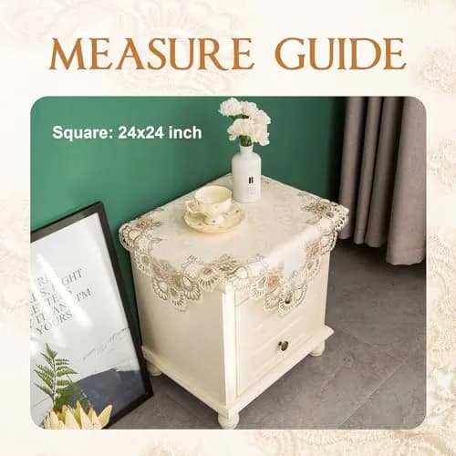 mylacerhome Lace Small Square Tablecloth Doilies 60cm (24x24 inch) | Elegant Embroidery for Parties thumbnail 6