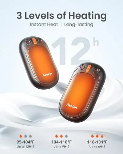 AaoLin Rechargeable Hand Warmers 4 Pack Black | 12 Hours Long Heating Portable Pocket Handwarmer thumbnail 3