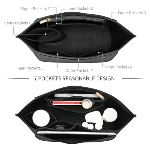 LOUKAYCCI Felt Purse Organizer Insert for Longchamp Le Pliage M Handbag, Medium Black | Keeps Bags Tidy & Protected thumbnail 6