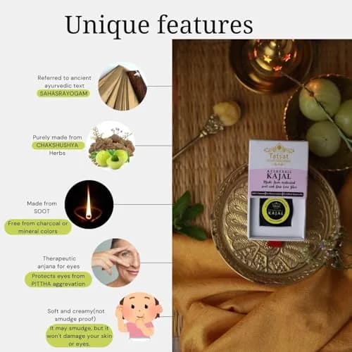 TATSAT Ayurvedic Baby Kajal - Natural Herbal Formula 2.5ml (0.088 Fl Oz) | Medicated Soot & Desi Cow Ghee thumbnail 6