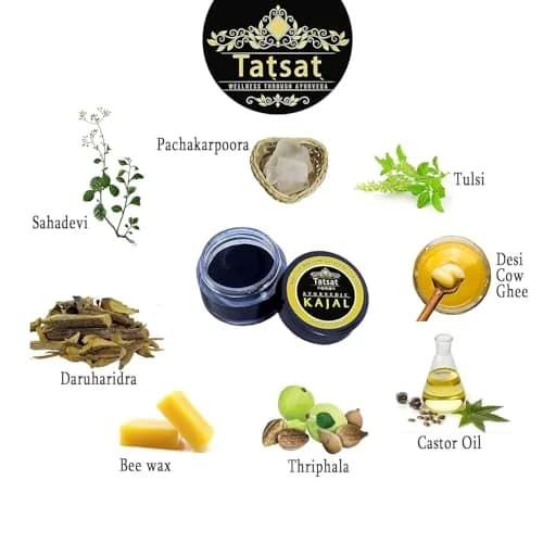 TATSAT Ayurvedic Baby Kajal - Natural Herbal Formula 2.5ml (0.088 Fl Oz) | Medicated Soot & Desi Cow Ghee thumbnail 9