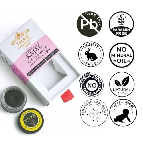 TATSAT Ayurvedic Baby Kajal - Natural Herbal Formula 2.5ml (0.088 Fl Oz) | Medicated Soot & Desi Cow Ghee thumbnail 5