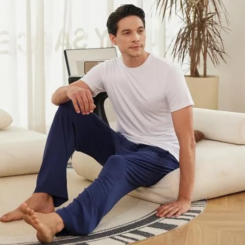 BAMBOO COOL Mens Pajama Pants Lightweight Long Pj Bottoms 2 Pack | Soft, Breathable Rayon, Elastic & Drawstring Waist thumbnail 5