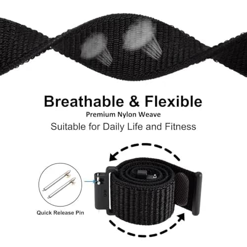 WOCCI 24mm Adjustable Nylon Watch Band, Quick Release Sport Loop Strap (Black) | Comfortable, Durable Nylon thumbnail 3