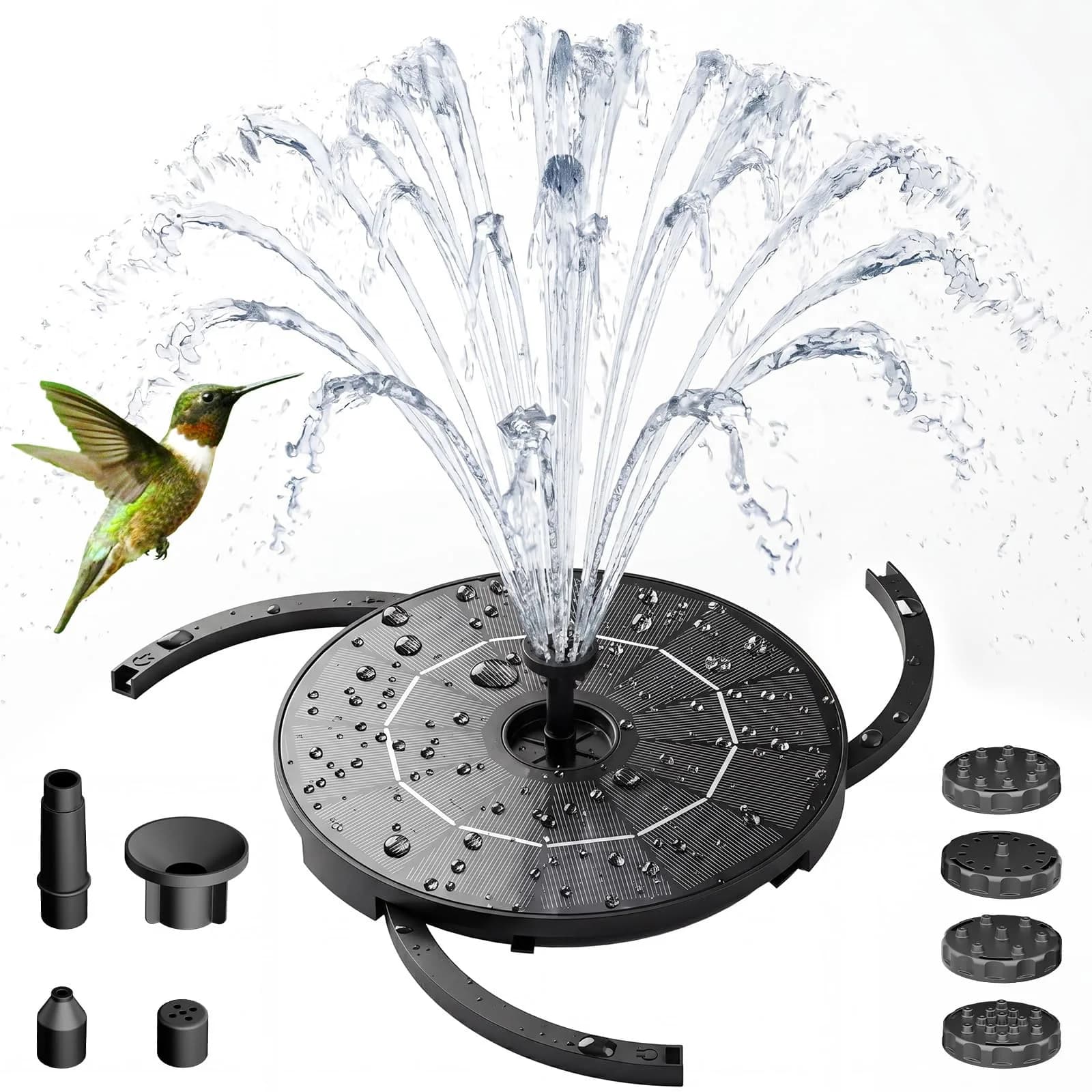 AISITIN 3.5W Solar Fountain Pump with 9.8ft Cord & 8 Nozzles | Attracts Birds, DIY Water Features — Black02