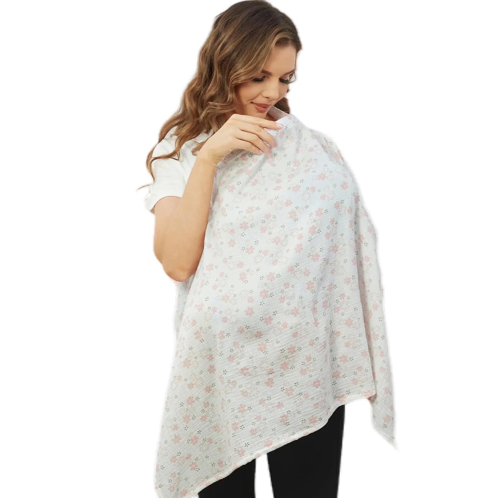 Zdolmy Muslin Nursing Cover Lovely Flower 70cm (27.5"W x 39.4"L) | Breathable Cotton for Moms