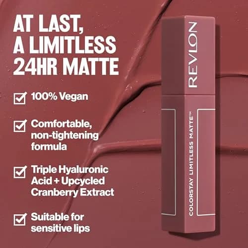 Revlon ColorStay Limitless Matte Lipstick 0.17 fl oz | Vibrant 24HR Vegan Lip Color for Sensitive Lips thumbnail 3