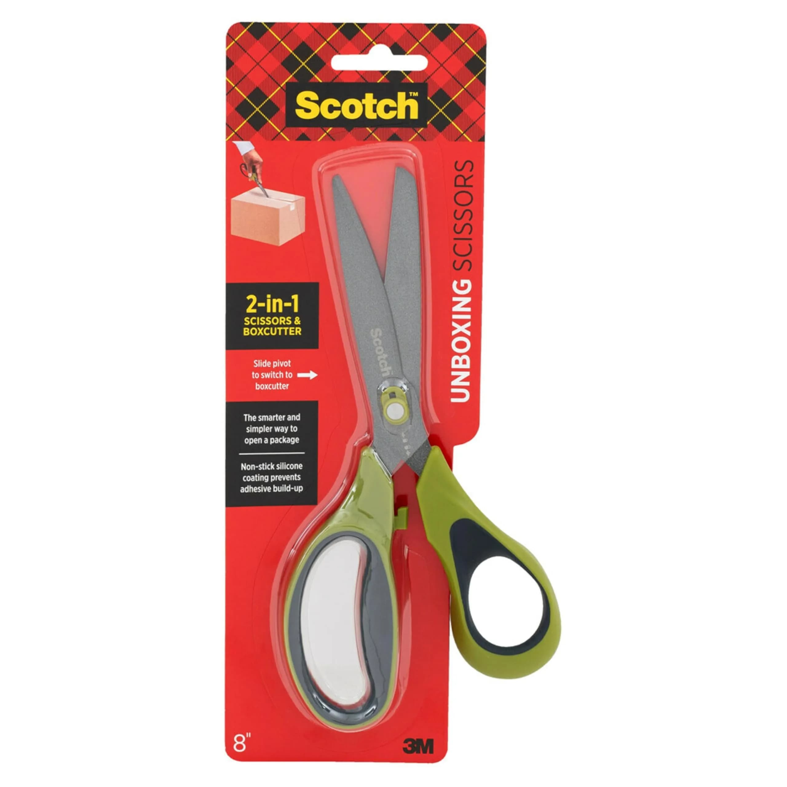 Scotch Non-Stick Unboxing Scissors, 8-inch (20.32 cm) with Box Cutter Mode | Precision Sharpened Blades - main product image
