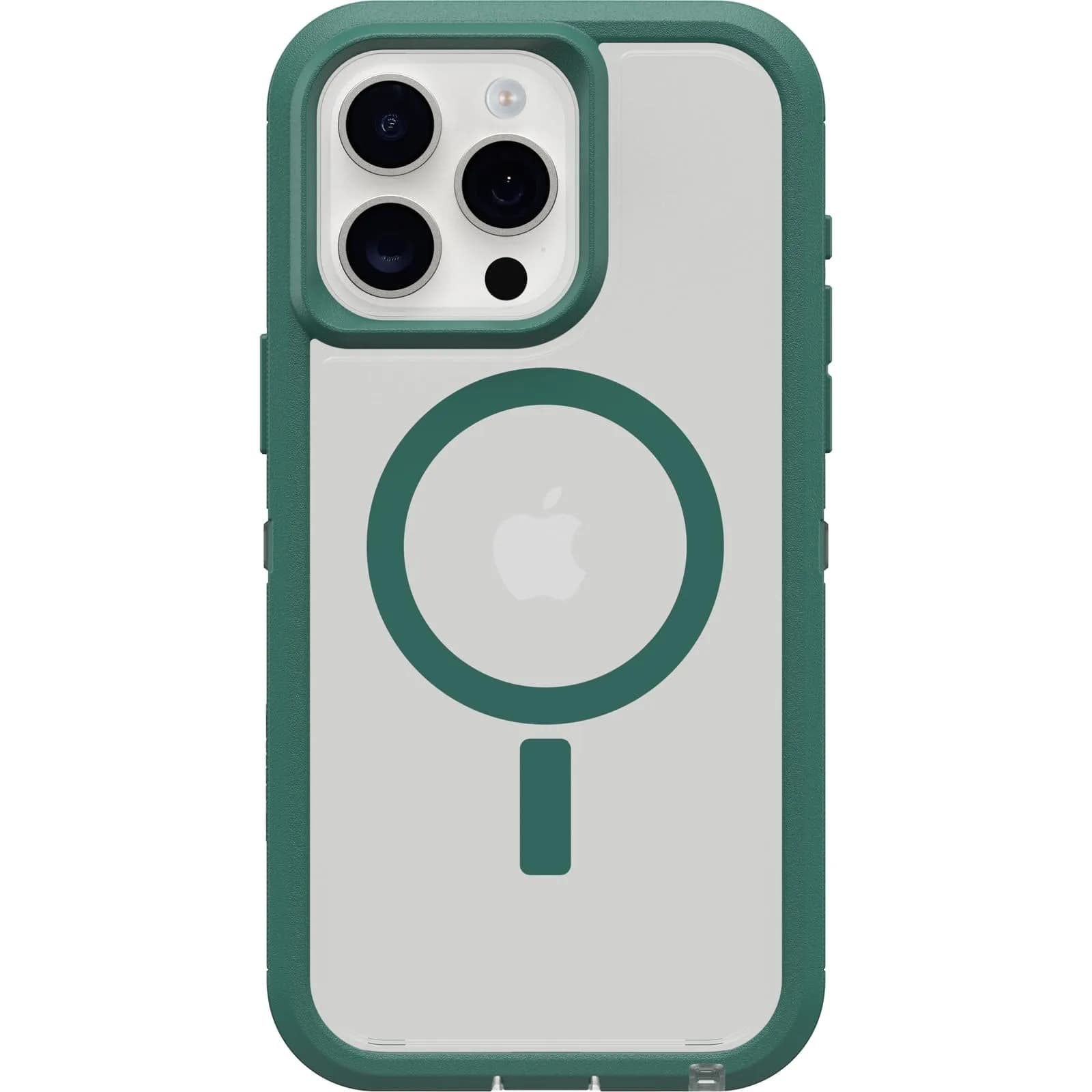 OtterBox iPhone 15 Pro Max Defender Series XT Clear Case - Velvet Evergreen (Clear), Rugged, Screenless, MagSafe Compatible, Lanyard Attachment - main product image