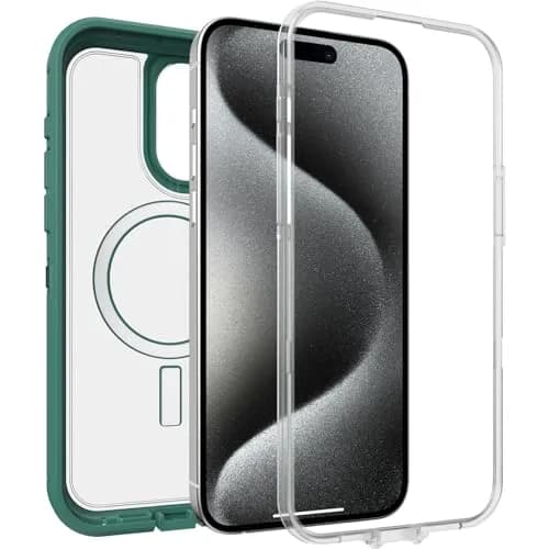 OtterBox iPhone 15 Pro Max Defender Series XT Clear Case - Velvet Evergreen (Clear), Rugged, Screenless, MagSafe Compatible, Lanyard Attachment thumbnail 4