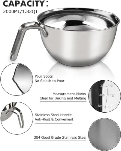 Marsheepy 1.8QT Double Boiler Melting Pot with 2.54QT Stainless Steel Pot | Food-Grade Steel, Stovetop & Dishwasher Safe thumbnail 3