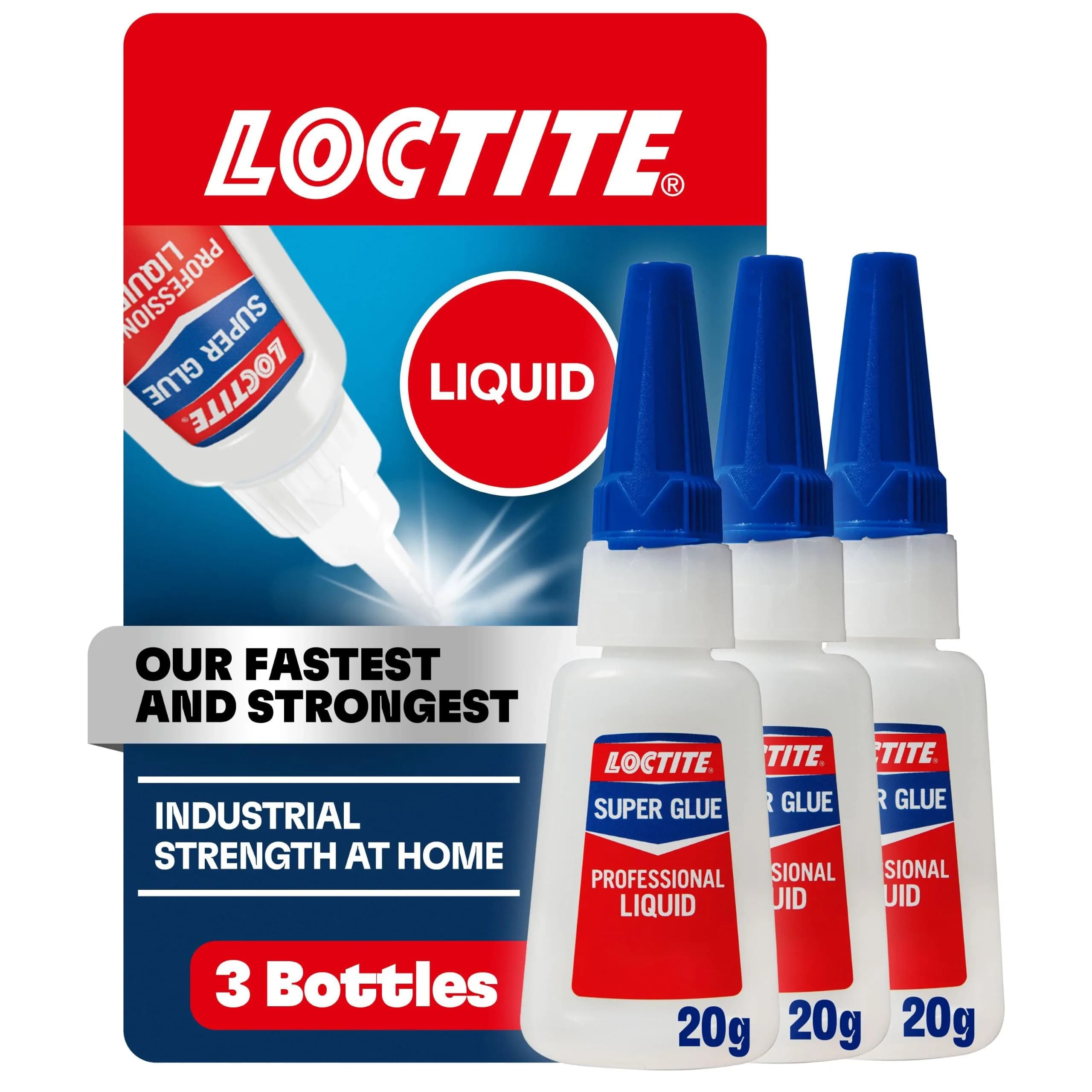 Loctite Professional Super Glue Liquid 20ml (0.7 Fl Oz) Bottle, Pack of 3 | Heavy-Duty Instant Adhesive for Plastic, Wood & Metal