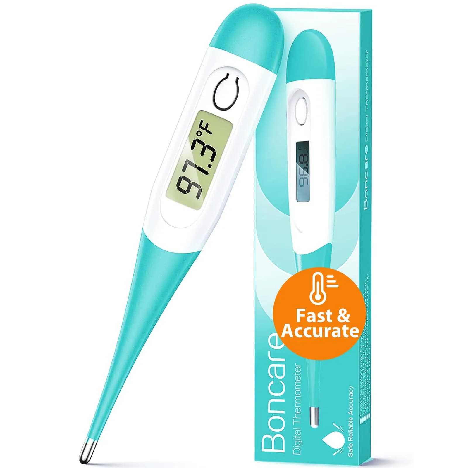 Boncare Digital Oral Thermometer for Adults & Kids, Light Blue | Fast & Accurate 10-Second Reading — Blue Green