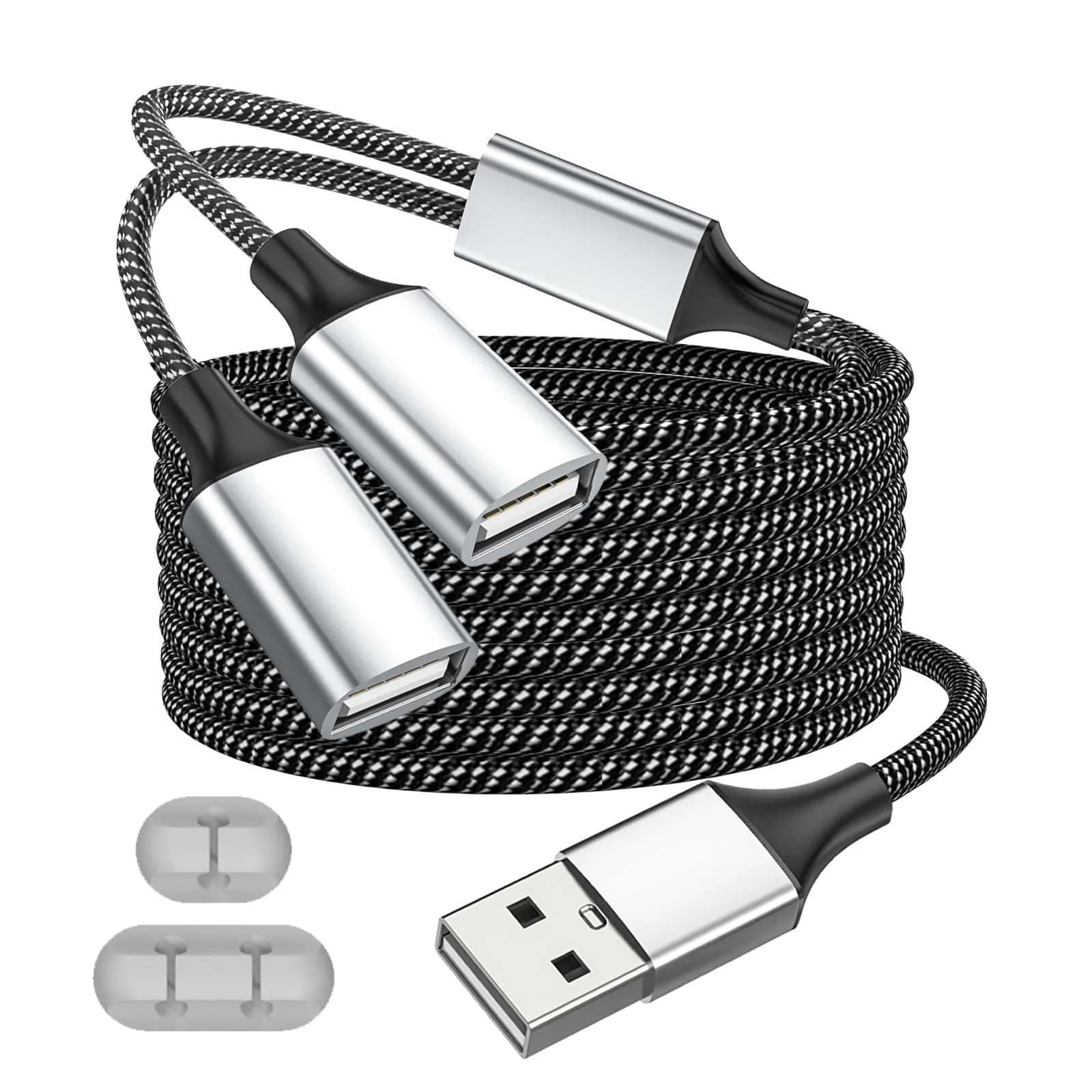 Fidioto USB Splitter 1 in 2 Out, USBA Male to 2 Female USB Extension Cable, 6.6Ft Long Support Charging & Data Transfer — 1 in 2 out-6.6ft
