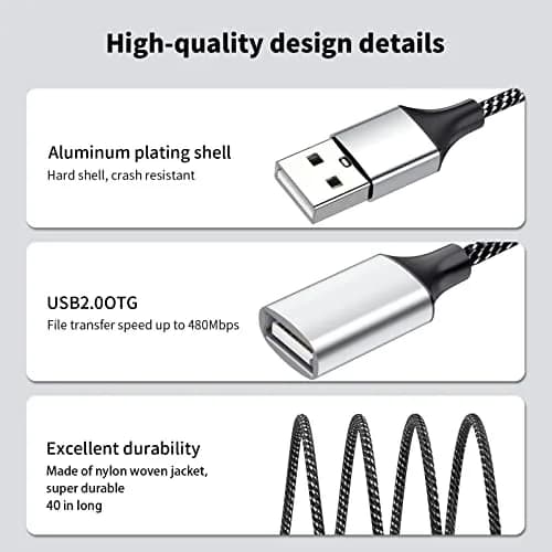 Fidioto USB Splitter 1 in 2 Out, USBA Male to 2 Female USB Extension Cable, 6.6Ft Long Support Charging & Data Transfer thumbnail 2