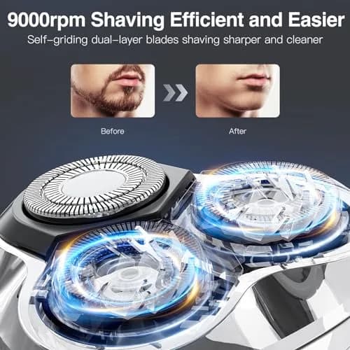 YIRISO 9000 RPM Rotary Shaver for Men, Silver, 200g (7.05 oz) | Smooth Shave with 4D Floating Head thumbnail 2