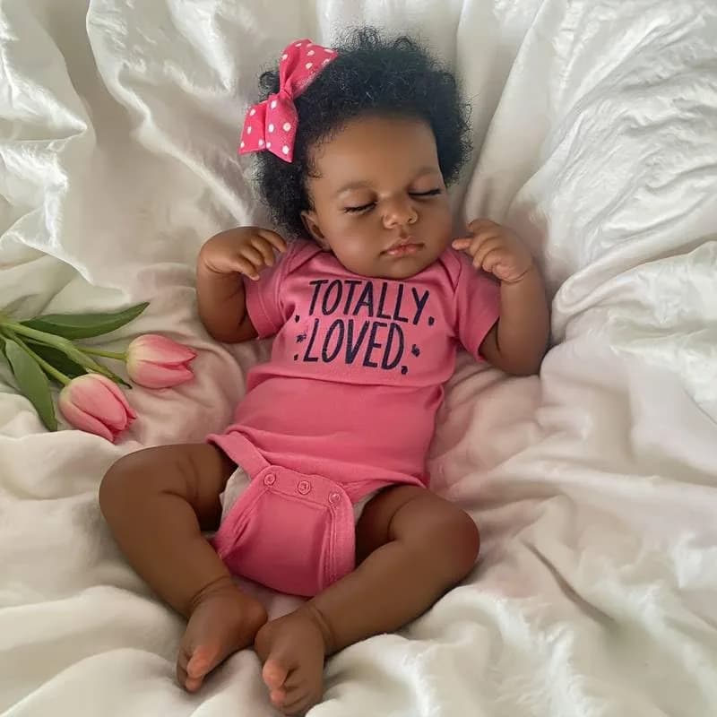 Pinky Reborn Baby Doll Black Girl 20 Inch Realistic African American Reborn Doll Toy with Clothes | Handmade Lifelike Silicone Vinyl Doll thumbnail 2