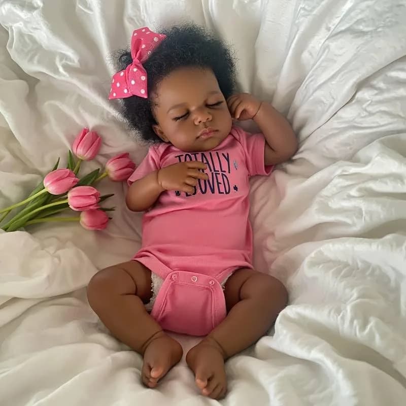 Pinky Reborn Baby Doll Black Girl 20 Inch Realistic African American Reborn Doll Toy with Clothes | Handmade Lifelike Silicone Vinyl Doll thumbnail 3
