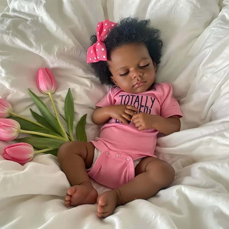 Pinky Reborn Baby Doll Black Girl 20 Inch Realistic African American Reborn Doll Toy with Clothes | Handmade Lifelike Silicone Vinyl Doll thumbnail 6