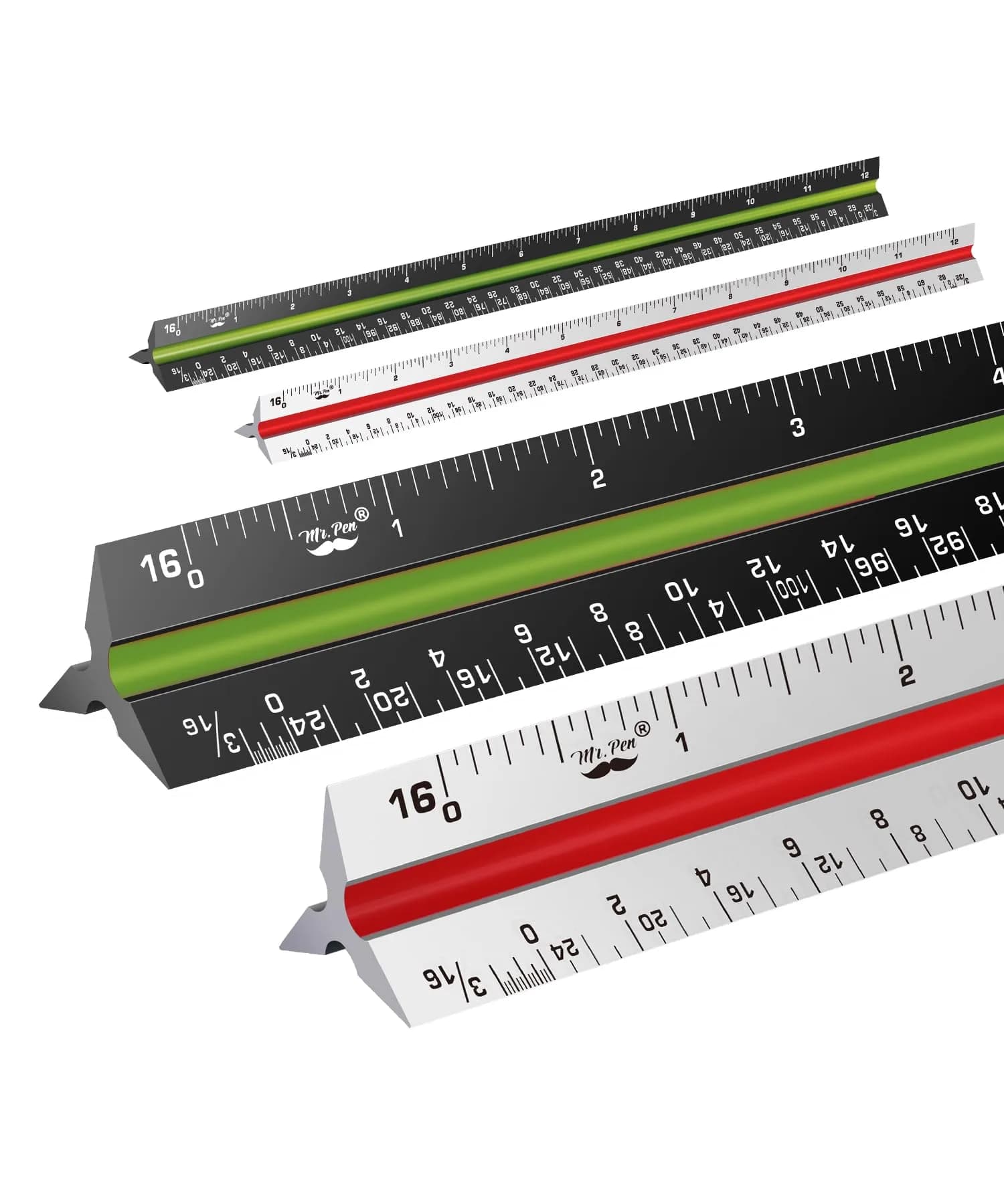 Mr. Pen Architectural Scale Ruler 12 Inch (30 cm) 3-Pack | Precision Drafting Tool for Architects & Engineers — Black & Silver
