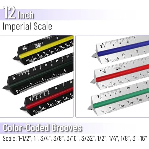 Mr. Pen Architectural Scale Ruler 12 Inch (30.48 cm) 2-Pack Black & Silver | Precise Imperial Measurements for Architects & Engineers thumbnail 3