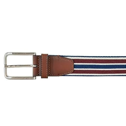 Nautica Mens Stripe Stretch Webbing Belt | Elastic | Leather Tab | Adjustable | Classic | Everyday | Business | Work | Casual | Metal Buckle - Navy/Red, Large thumbnail 2