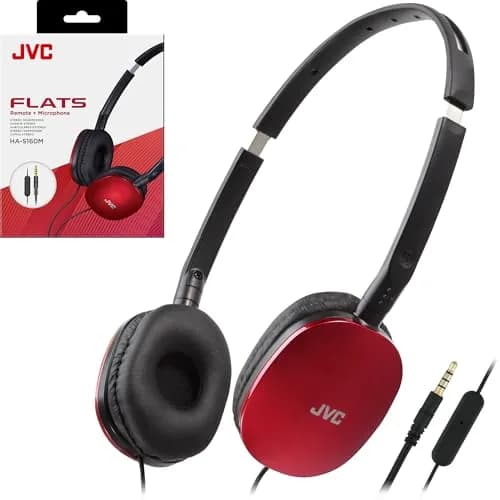 JVC Flats On-Ear Wired Headphones with Mic & Remote, 30mm Driver, Foldable Design, 1.2m (3.94ft) Gold-Plated Cable | Red thumbnail 1