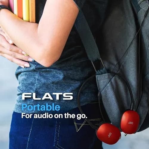 JVC Flats On-Ear Wired Headphones with Mic & Remote, 30mm Driver, Foldable Design, 1.2m (3.94ft) Gold-Plated Cable | Red thumbnail 5