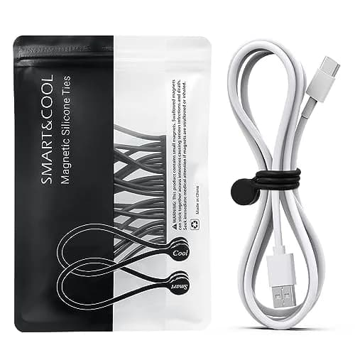 Smart&Cool Black Silicone Magnetic Cable Ties 18.2cm (7.16'') | Organize Cables & More thumbnail 1