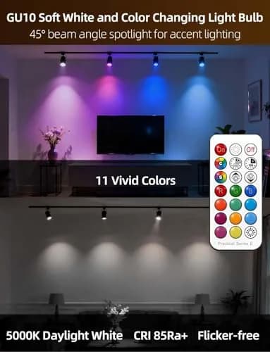 ILC GU10 LED Light Bulb, 5W Color Changing RGB + 5000K Daylight White, 450 Lumens, 45° Beam Angle, Pack of 4 | Dimmable Smart Lighting thumbnail 4