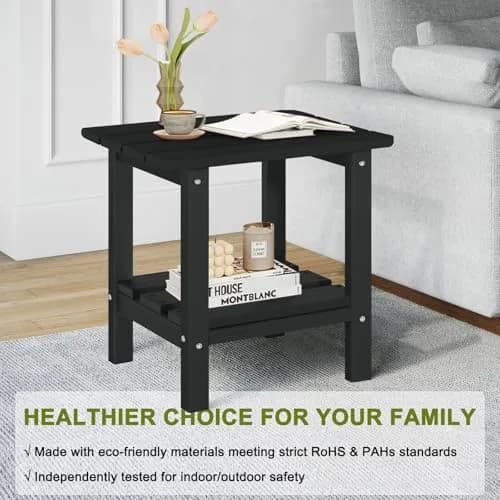 ABCPATIO Patio Side Table HDPE Double Layer Storage Square Black | Weather-Resistant Outdoor Garden Table thumbnail 6