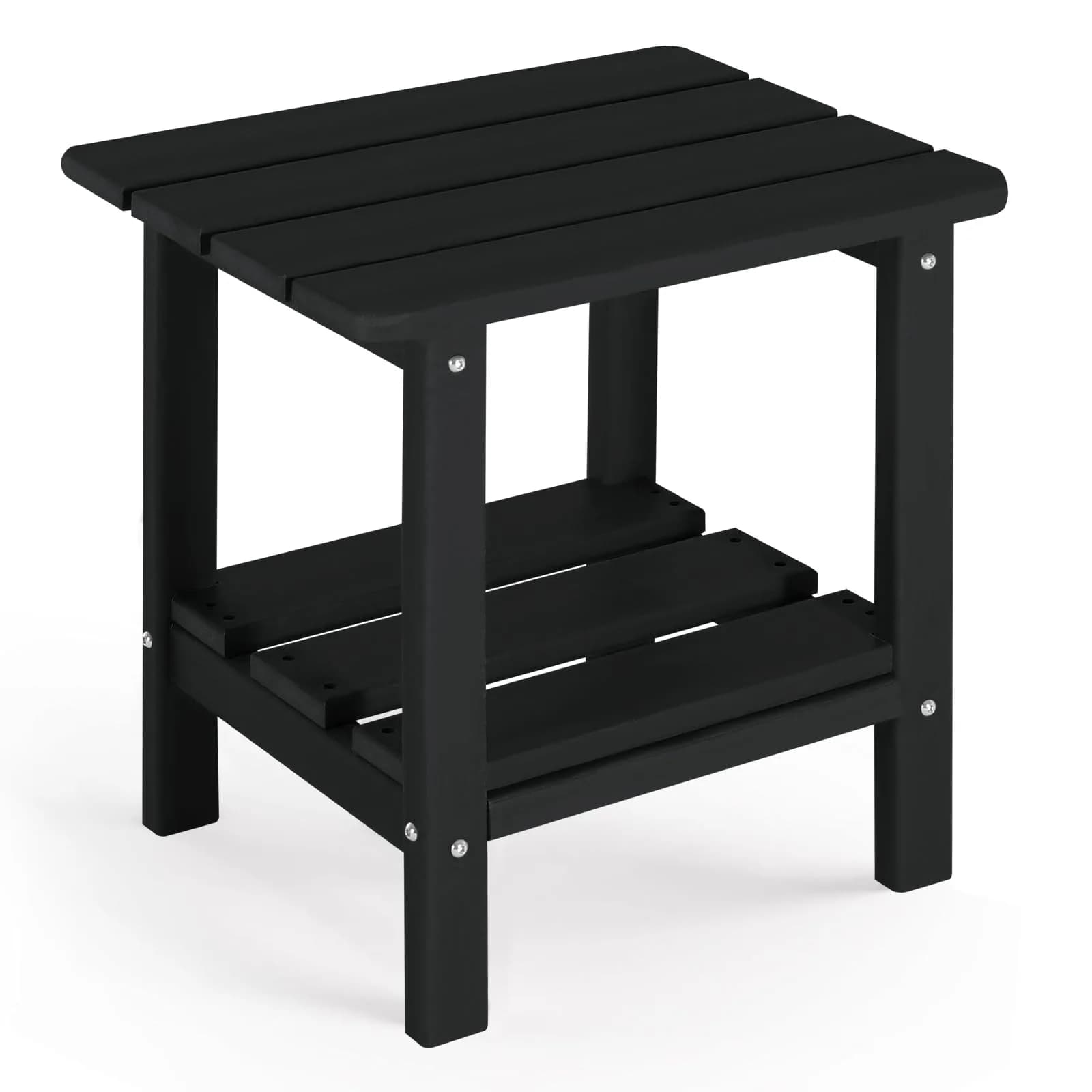 ABCPATIO Patio Side Table HDPE Double Layer Storage Square Turquoise | Weather-Resistant Outdoor Garden Table — Black (Solid Color)
