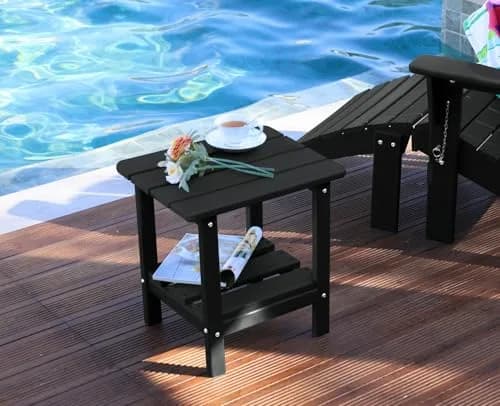 ABCPATIO Patio Side Table HDPE Double Layer Storage Square Black | Weather-Resistant Outdoor Garden Table thumbnail 8