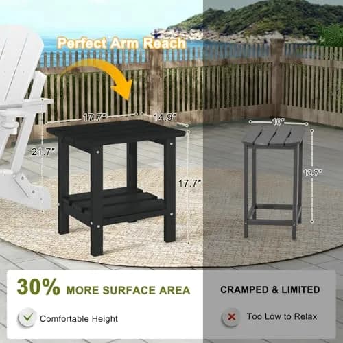 ABCPATIO Patio Side Table HDPE Double Layer Storage Square Black | Weather-Resistant Outdoor Garden Table thumbnail 4