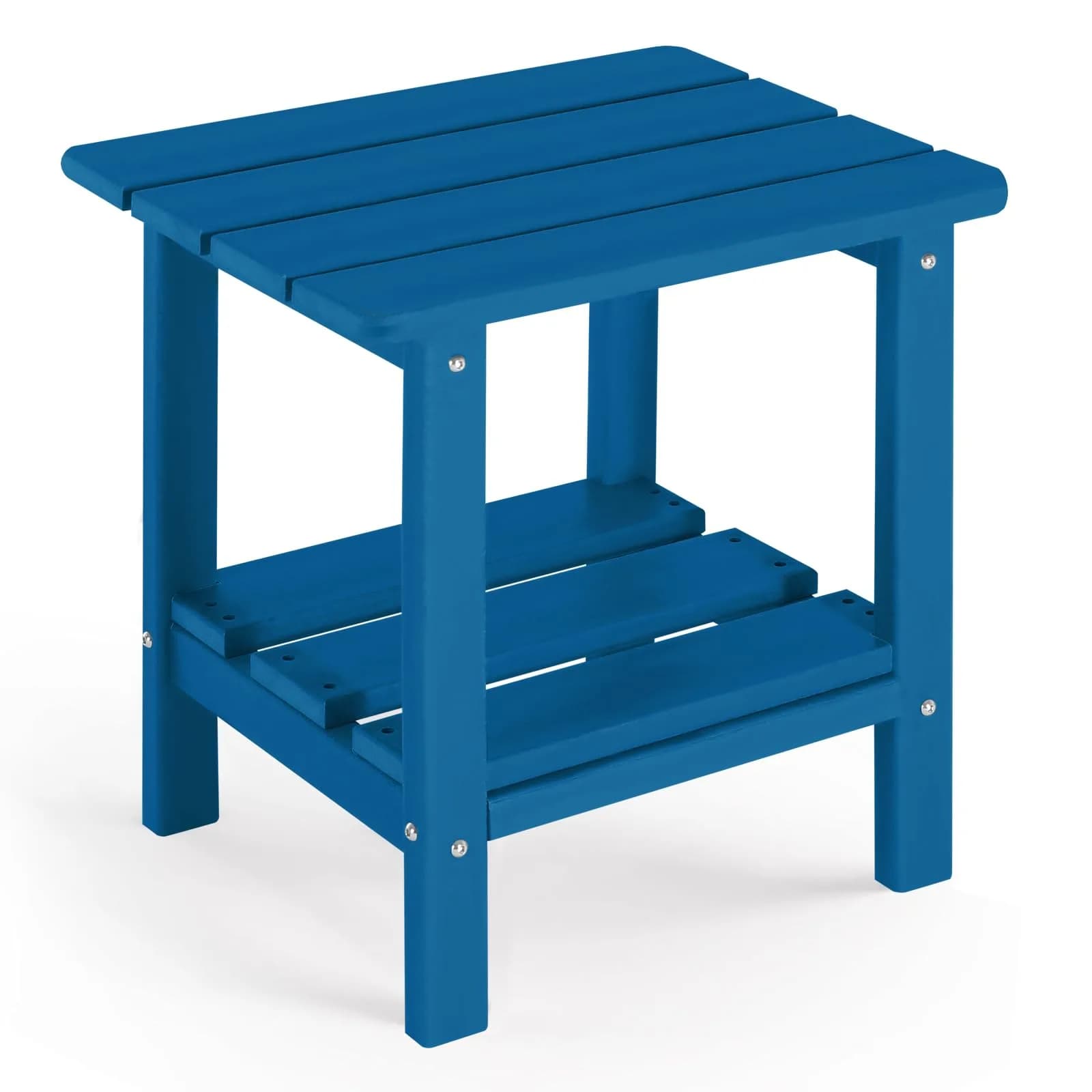ABCPATIO Patio Side Table HDPE Double Layer Storage Square Black | Weather-Resistant Outdoor Garden Table — Dark Blue (Solid Color)