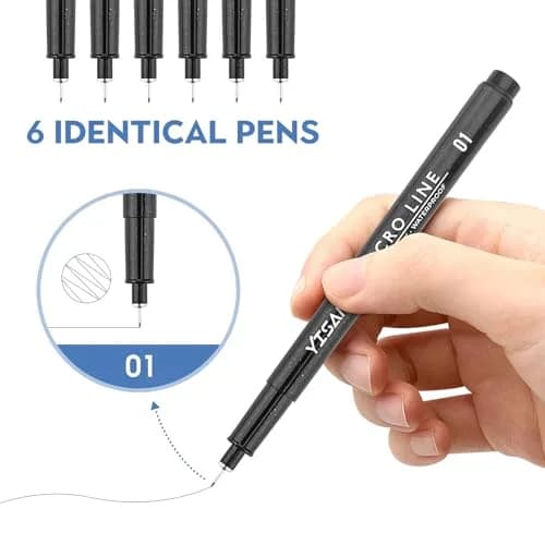 YISAN Ultra Fine Tip Pens Black 0.25mm | No Bleed, Precise Drawing, 6 PCS thumbnail 2