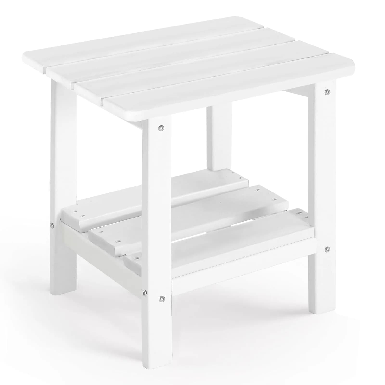 ABCPATIO Patio Side Table HDPE Double Layer Storage Square Turquoise | Weather-Resistant Outdoor Garden Table — White (Solid Color)