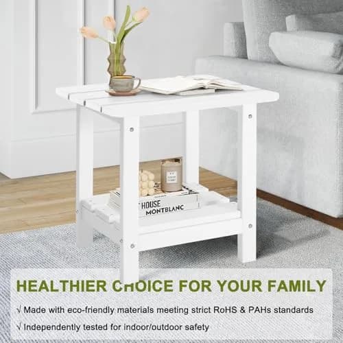 ABCPATIO Patio Side Table HDPE Double Layer Storage Square White | Weather-Resistant & Sturdy thumbnail 4