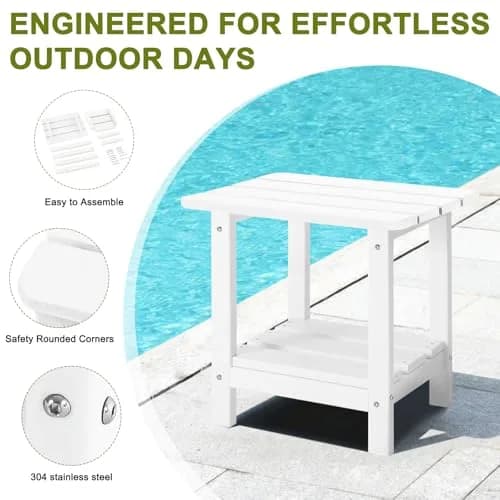 ABCPATIO Patio Side Table HDPE Double Layer Storage Square White | Weather-Resistant & Sturdy thumbnail 6