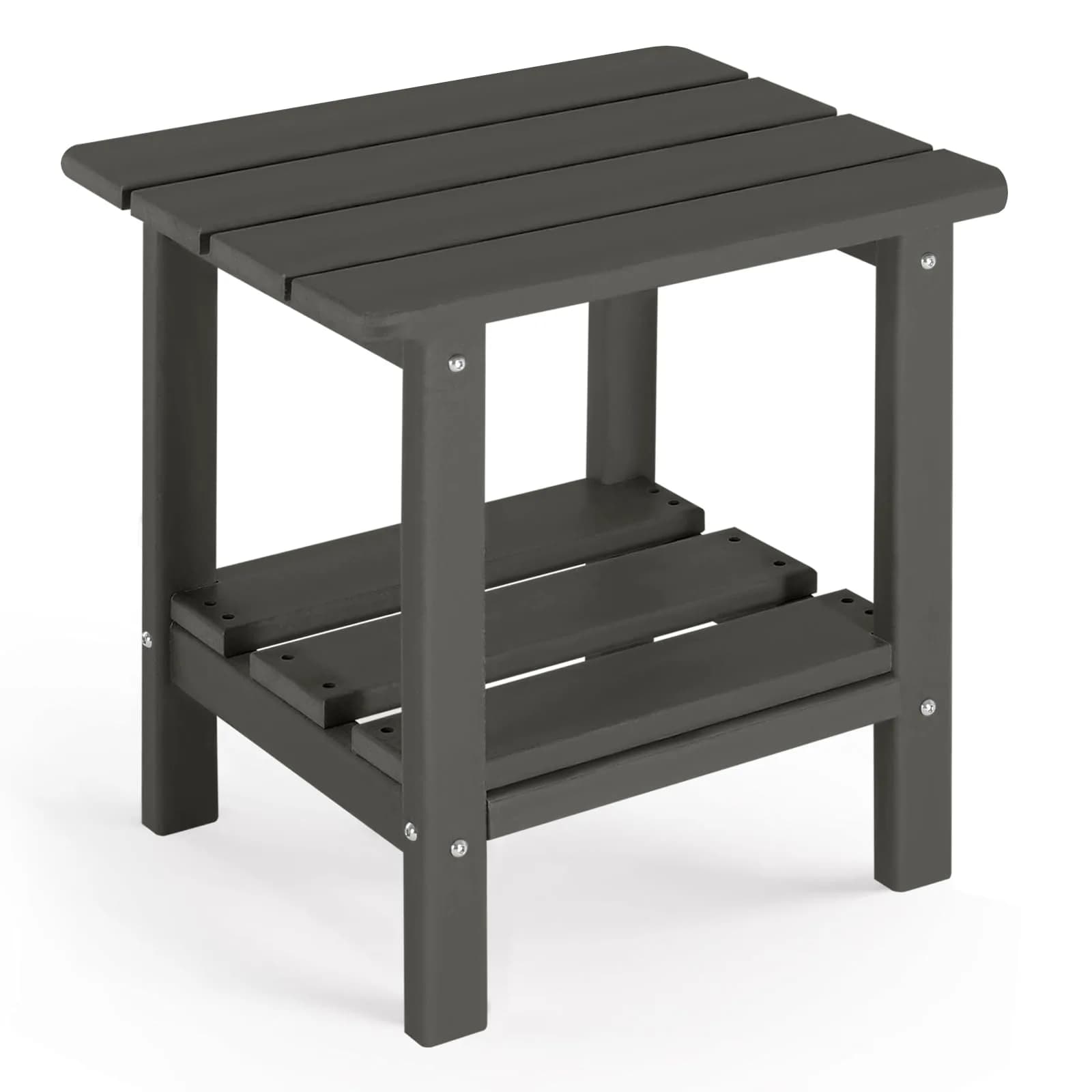 ABCPATIO Patio Side Table HDPE Double Layer Storage Square Dark Gray | Weather-Resistant & Easy to Assemble