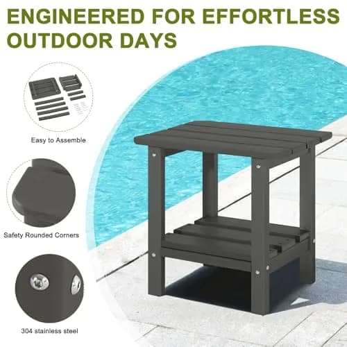 ABCPATIO Patio Side Table HDPE Double Layer Storage Square Dark Gray | Weather-Resistant & Easy to Assemble thumbnail 6
