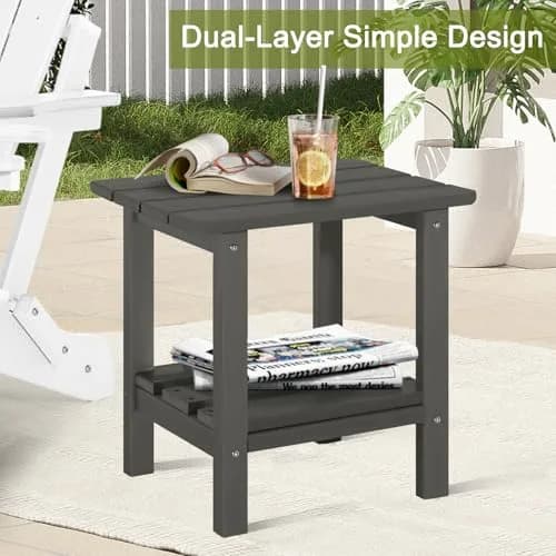 ABCPATIO Patio Side Table HDPE Double Layer Storage Square Dark Gray | Weather-Resistant & Easy to Assemble thumbnail 8