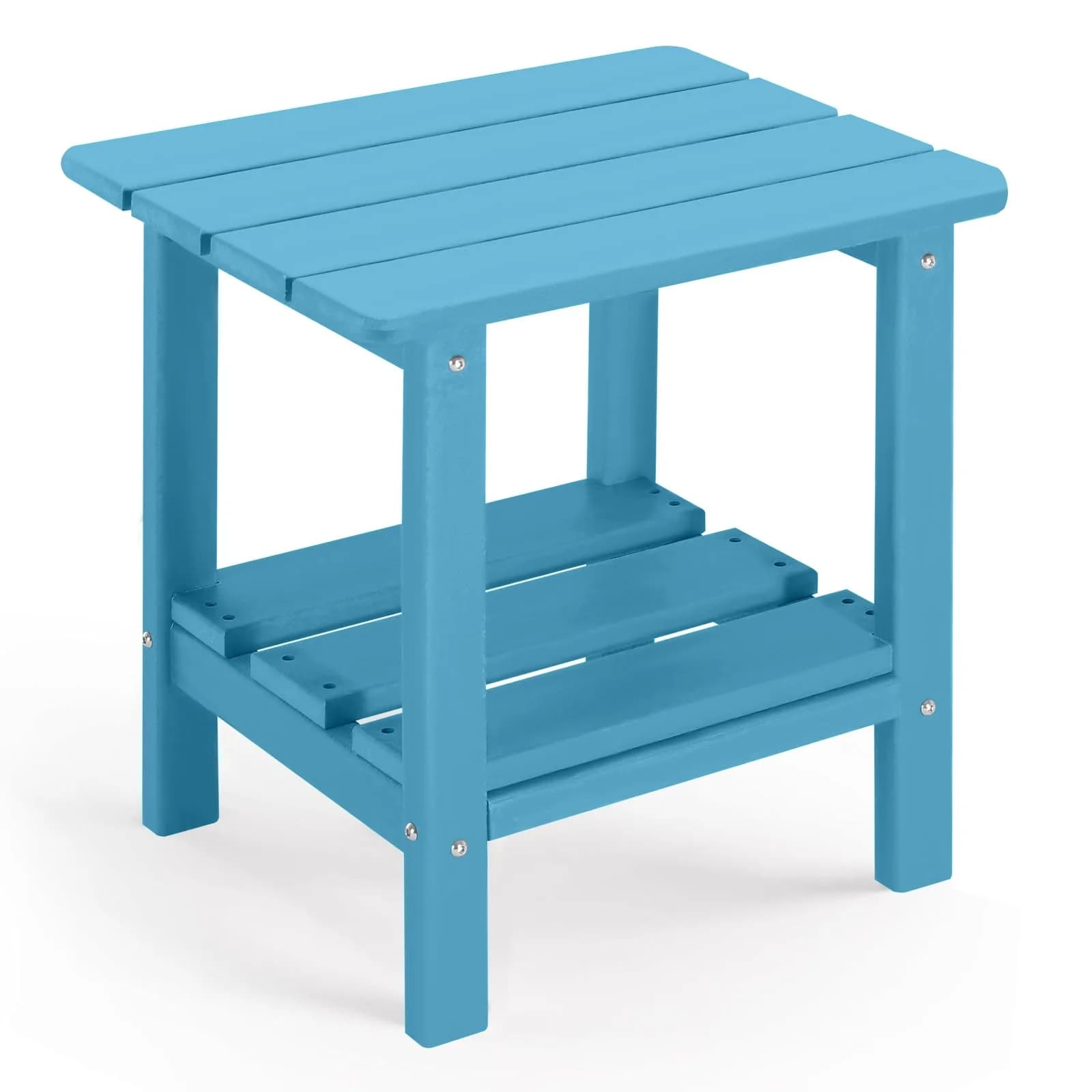 ABCPATIO Patio Side Table HDPE Double Layer Storage Square Turquoise | Weather-Resistant Outdoor Garden Table — Turquoise (Solid Color)