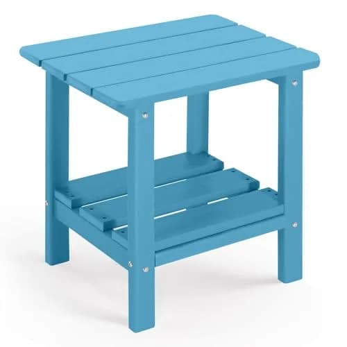 ABCPATIO Patio Side Table HDPE Double Layer Storage Square Turquoise | Weather-Resistant Outdoor Garden Table thumbnail 1