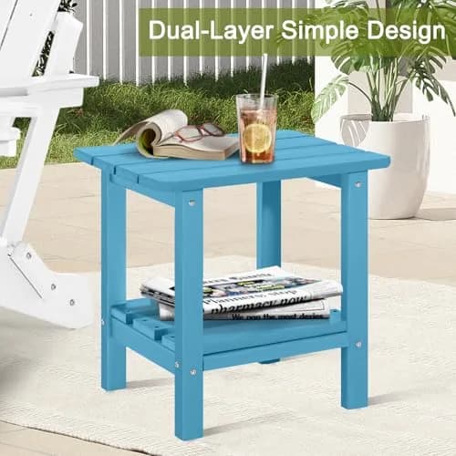 ABCPATIO Patio Side Table HDPE Double Layer Storage Square Turquoise | Weather-Resistant Outdoor Garden Table thumbnail 8