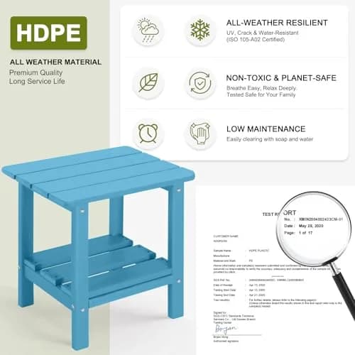 ABCPATIO Patio Side Table HDPE Double Layer Storage Square Turquoise | Weather-Resistant Outdoor Garden Table thumbnail 3