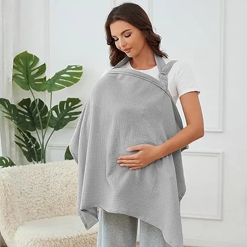 Zdolmy Muslin Nursing Cover Grey 100cm (39.4in) x 70cm (27.4in) | Breathable 100% Cotton with Rigid Hoop thumbnail 1