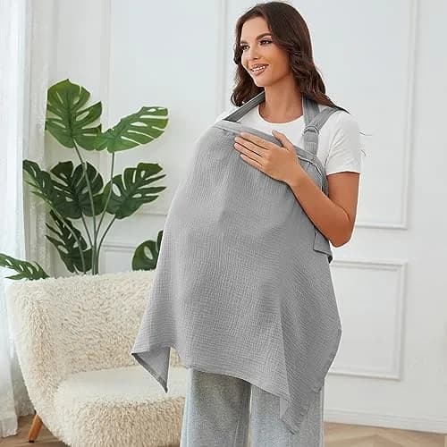 Zdolmy Muslin Nursing Cover Grey 100cm (39.4in) x 70cm (27.4in) | Breathable 100% Cotton with Rigid Hoop thumbnail 2